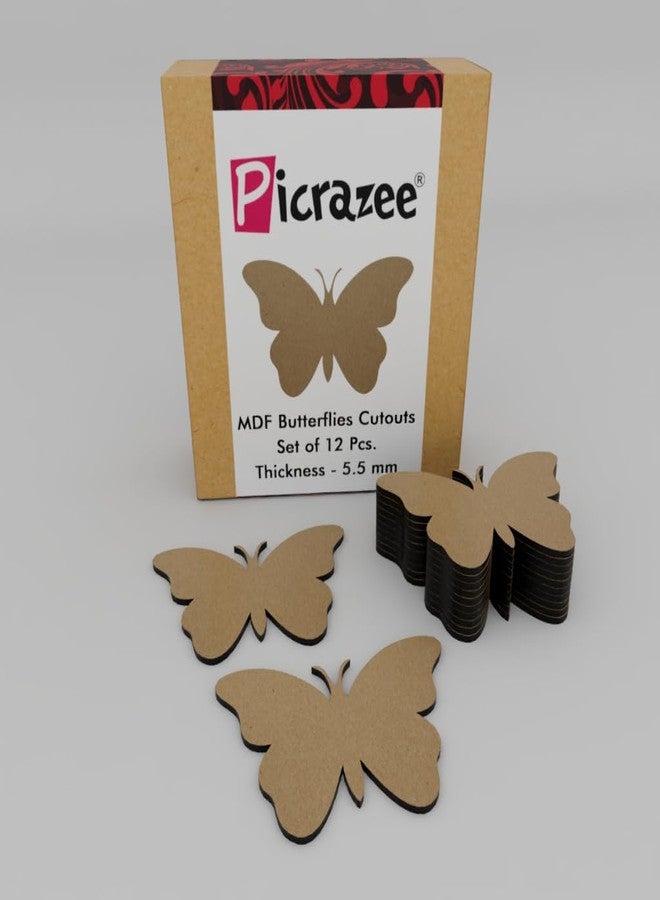 PICRAZEE مجموعة فراشات بيكريزي المصنوعة من خشب MDF (12 قطعة) - قطع خشبية سادة فارغة مناسبة للأعمال اليدوية، والأعمال الفنية، وفن الديكوباج، وفن الراتنج، والمشاريع الحرفية، وديكورات المنزل والمكتب الاحتفالية (سمك 5.5 مم)، لون بني - Image 1